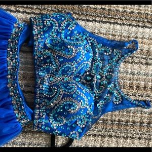 A two piece blue prom dress